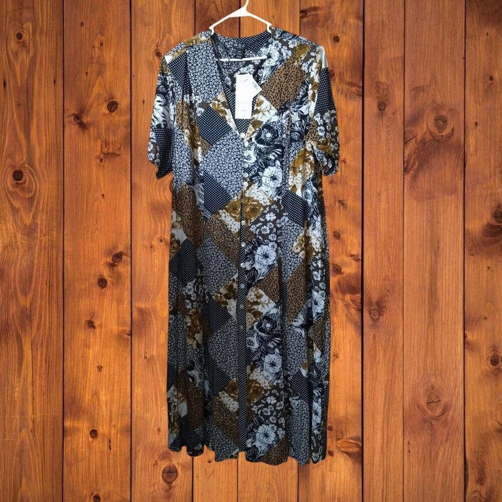 MSK Plus Size 26W Floral Patchwork Layered Challis Maxi Dress Boho Hippie NEW